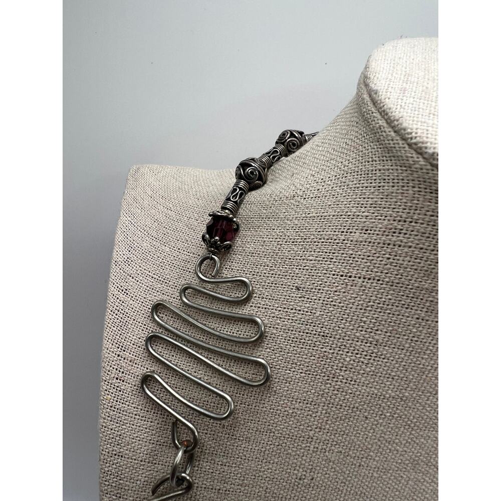 Handmade‎ Silver Tone Industrial Wire Necklace Artisan Wearable Art Statement - Picture 2 of 9